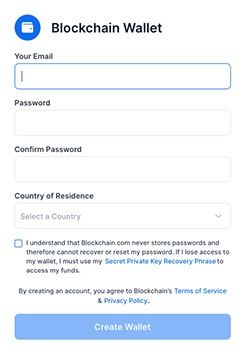 Blockchain.com review: registration window.