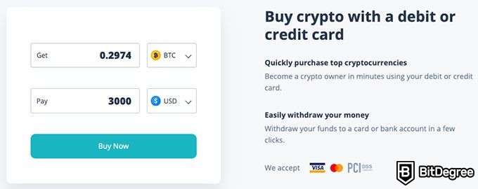 Cex.io avis: carte de crédit.