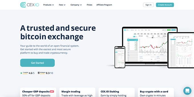 Cex wallet review: homepage of Cex.