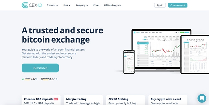 Cex wallet review: homepage of Cex.