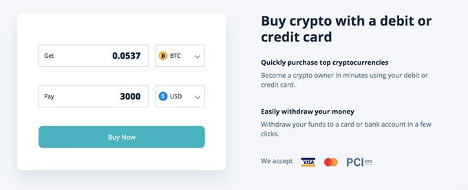 Review dompet Cex: beli crypto dengan kartu debit atau kredit.