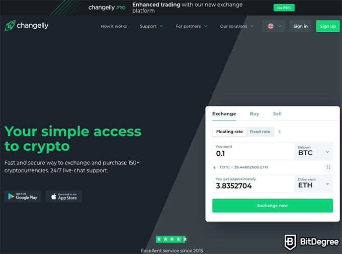 Changelly review: homepage.