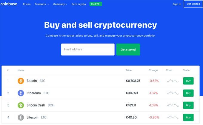 Ví Bitcoin An toàn nhất: Trang chủ Coinbase.