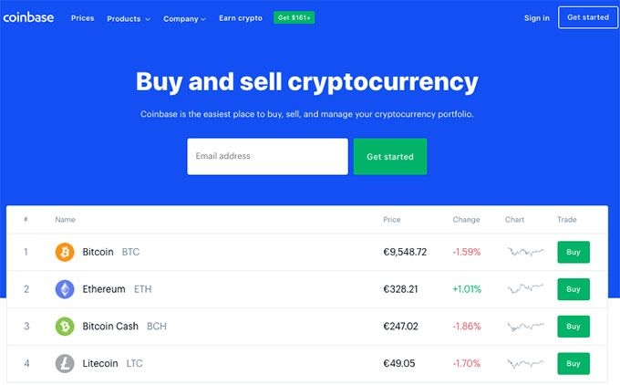 How to buy Ripple: Coinbase homepage.