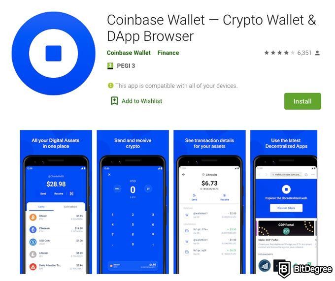 Análise da Carteira Coinbase: Aplicativo Coinbase na Google Play Store.