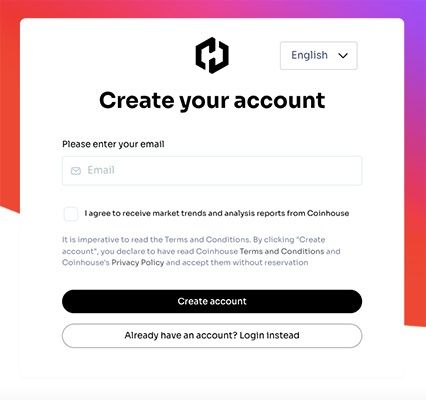Coinhouse review: email registration.