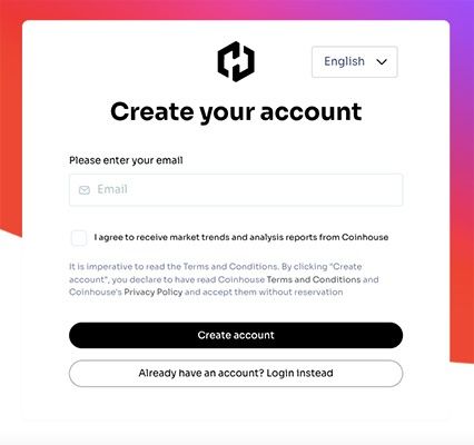 Đánh giá Coinhouse: đăng ký email.