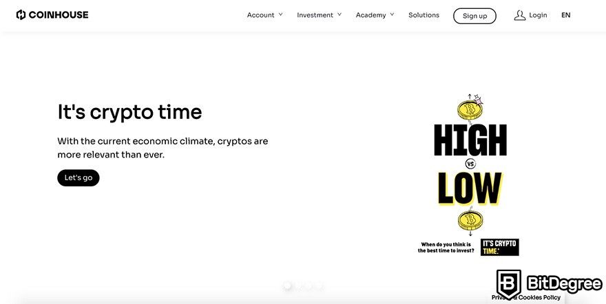 Coinhouse review: homepage.