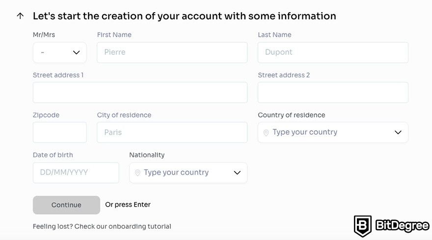 Coinhouse review: identity verification (KYC) stage.