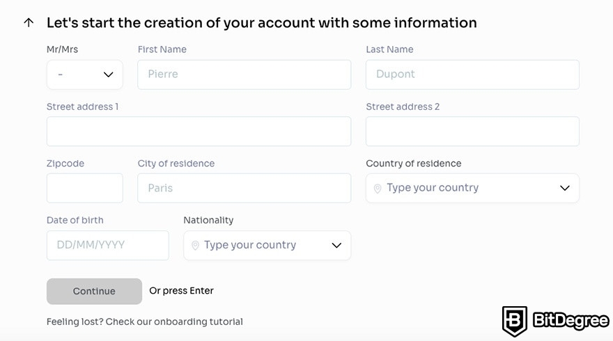 Coinhouse 填写你的信息