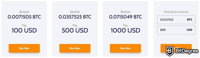 Coinmama review: select the amount of BTC you want to buy.