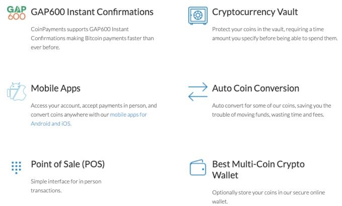 Ulasan CoinPayments: fitur-fitur CoinPayments.