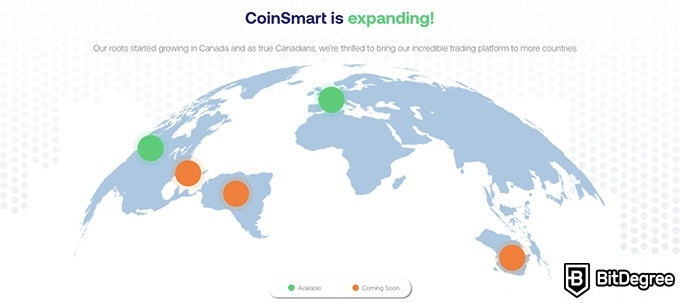 Ulasan CoinSmart exchange: Daftar negara yang didukung.