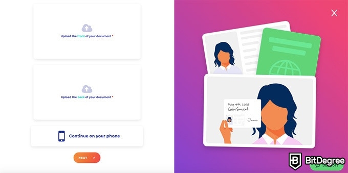 CoinSmart отзывы: загрузка вашего удостоверяющего документа.