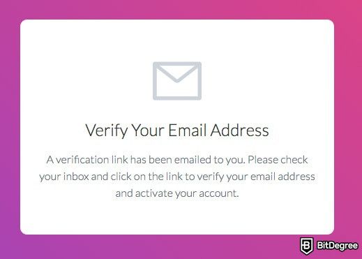 CoinSmart review: email verification.