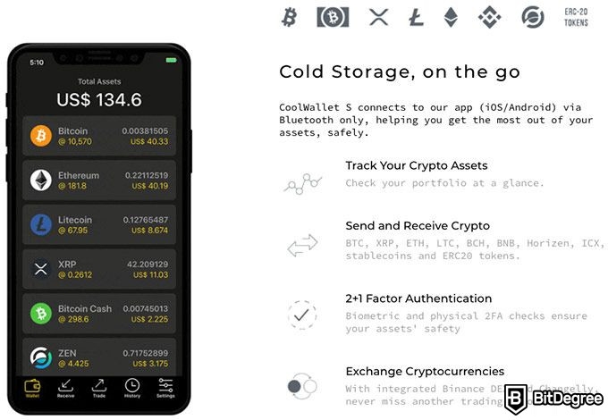 CoolWallet S vs Ledger Nano S vs Trezor: CoolWallet S features.