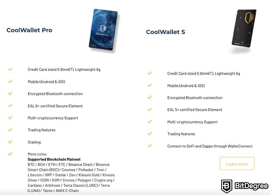 Análise da CoolWallet Pro: comparação de produtos CoolWallet.
