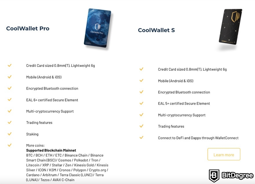 Análise da CoolWallet Pro: comparação de produtos CoolWallet.