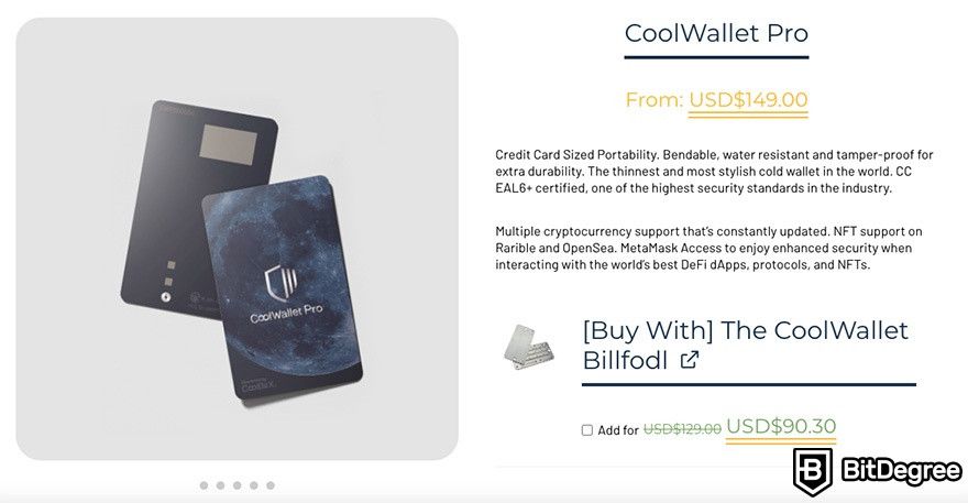 Análise da CoolWallet Pro: preços da carteira.