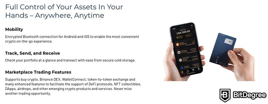 CoolWallet Pro review: mobility, tracking, sending, receiving, and marketplace trading features.