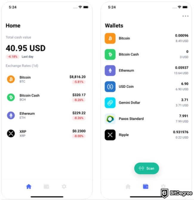 Ulasan Copay Wallet: Antarmuka Pengguna Copay.