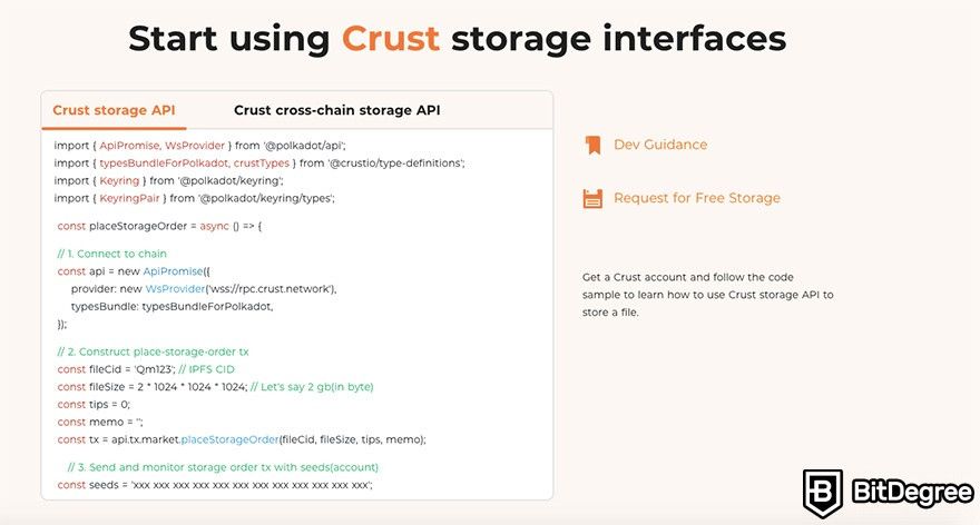 Análise do Crust Network: interface de armazenamento do Crust.