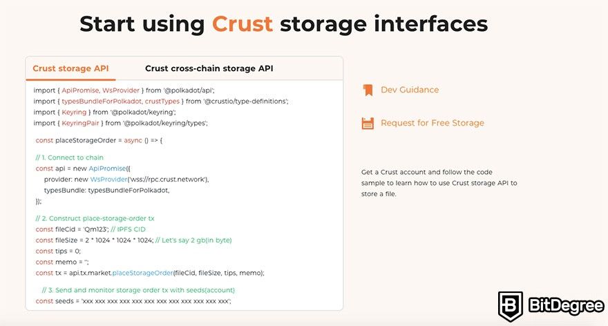 Обзор Crust Network: интерфейсы хранилища Crust.