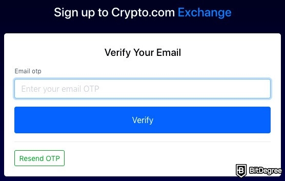 Crypto.com review: email OTP.