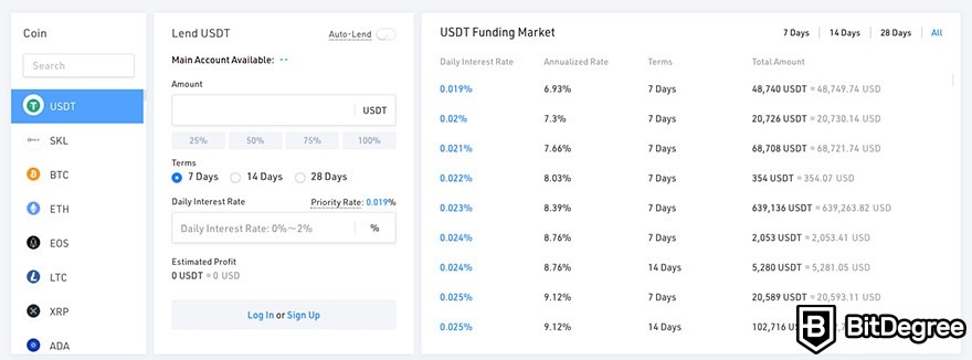 Crypto lending platform: KuCoin lending.