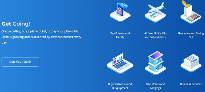 Dash cryptocurrency: various Dash use cases.