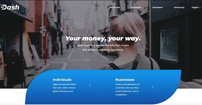 Dash wallet: Dash homepage.