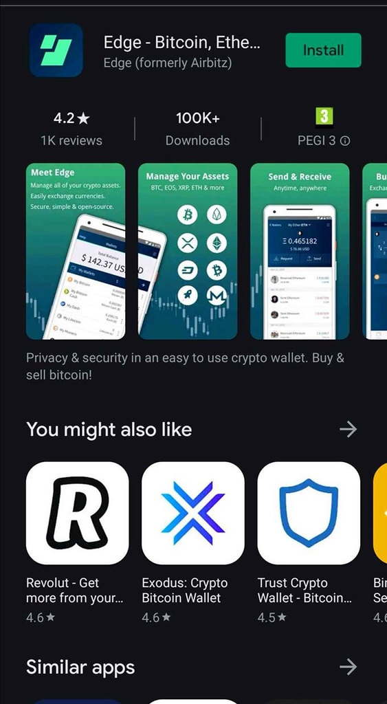 Edge wallet review: the Edge wallet app on the Play Store.