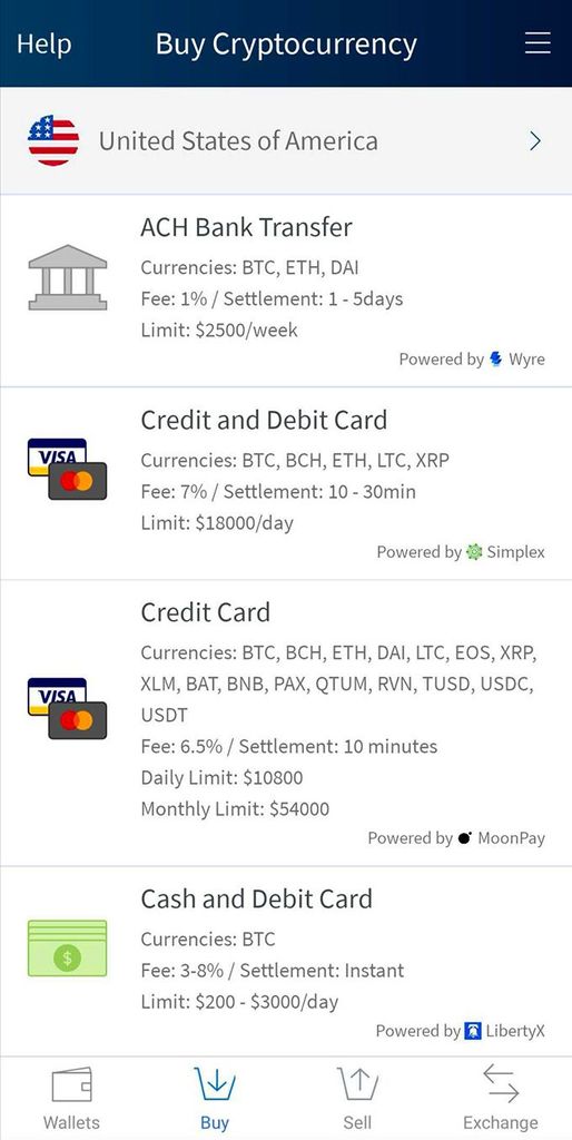 Đánh giá ví Edge: các tùy chọn mua tiền ảo.