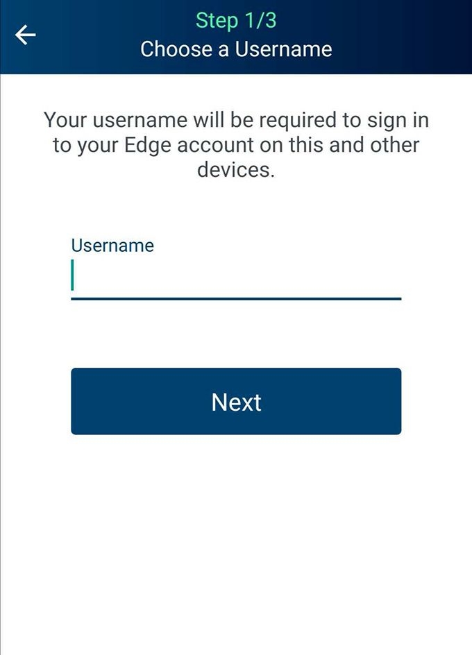 Edge wallet review: username creation.