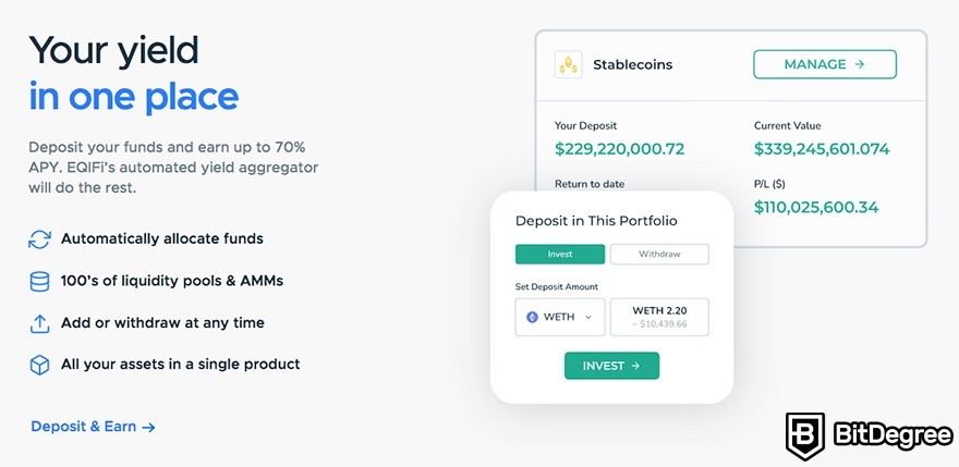 EqiFi review: yield features.