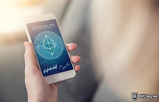 Previsão de preço Ethereum: ETH em um telefone.