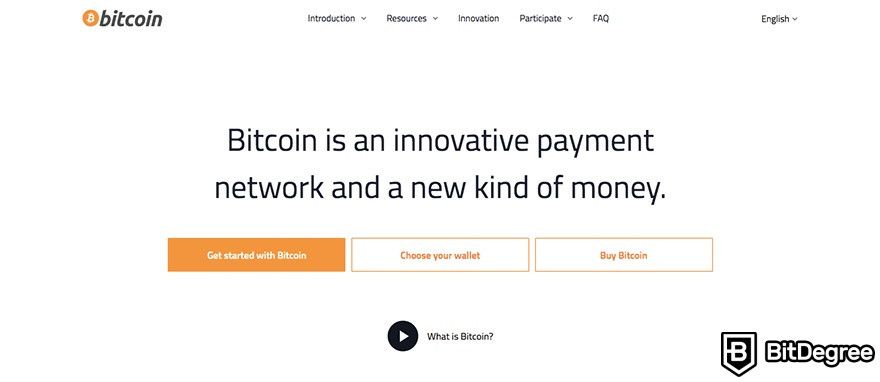 Ethereum VS Bitcoin: Bitcoin homepage.