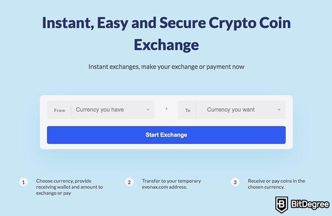 Evonax review: instant exchange.