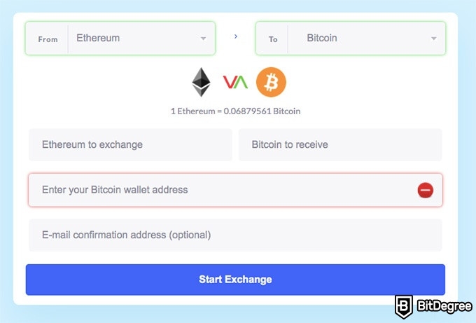 Evonax review: trading Ethereum to Bitcoin.