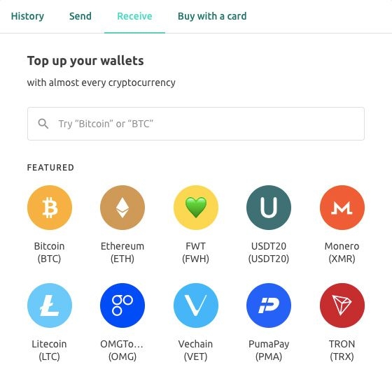 Freewallet reviews: choose the crypto coin you'd like to receive.