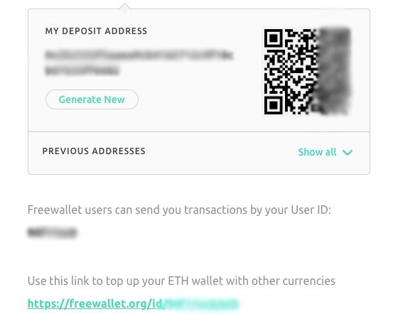 Freewallet reviews: the different ways of receiving cryptos.