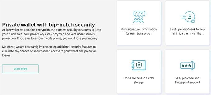 Freewallet review: security features of the Freewallet.