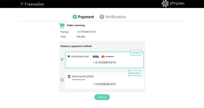 Freewallet reviews: entering payment details.