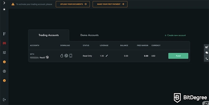 FxPro review: your account dashboard.