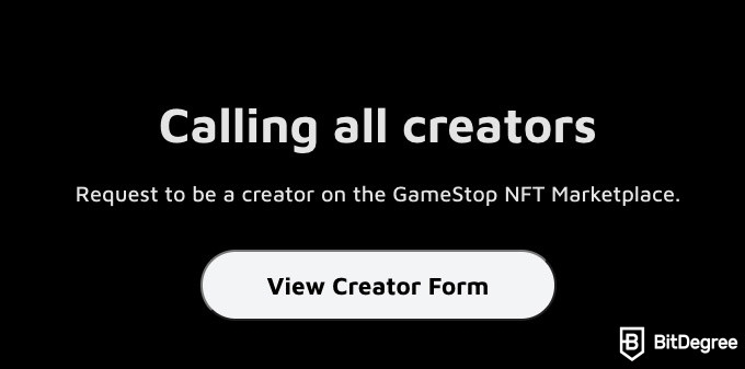 Gamestop NFT Marketplace Creator Applications: image from the GameStop website regarding the NFT marketplace.