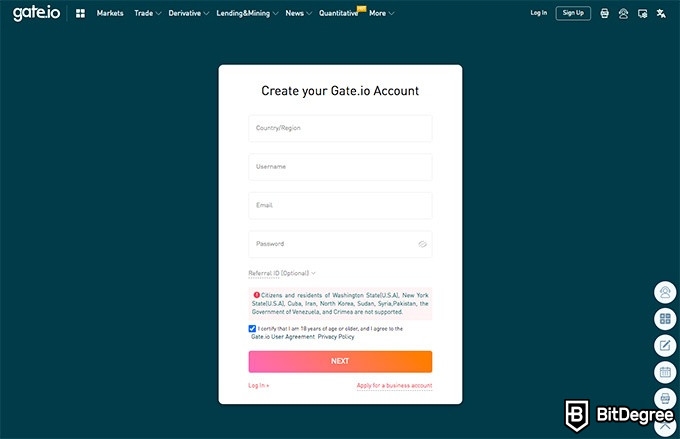 Gate.io取引所のレビュー：アカウント作成