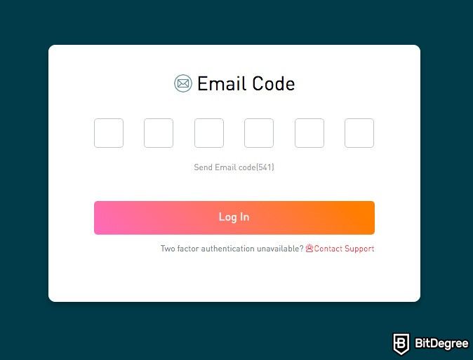 Gate.io exchange review:  email code.