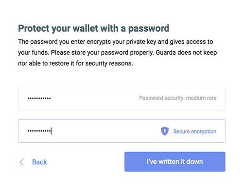 Guarda wallet review: entering password.