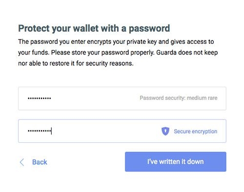 Guarda wallet review: entering password.