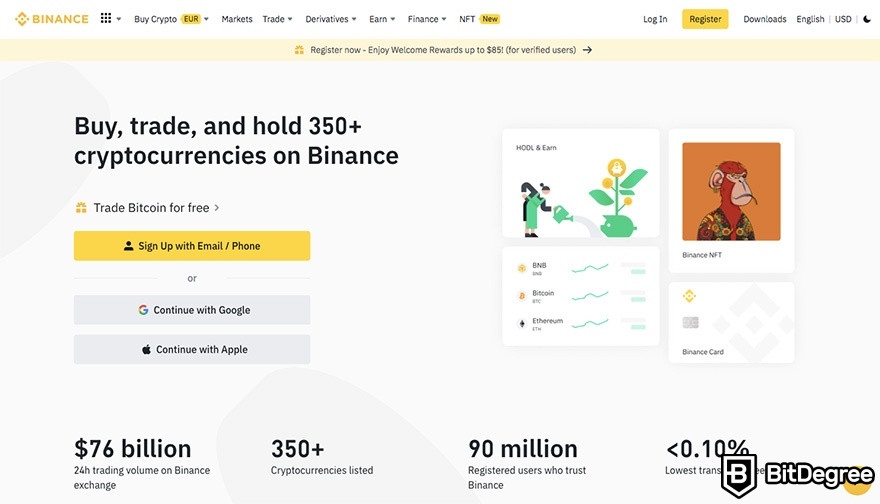 How to buy Bitcoin: Binance homepage.